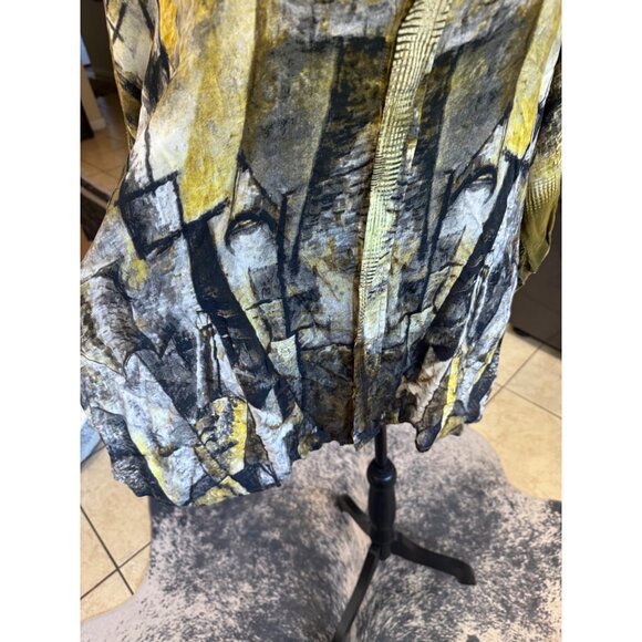 Dilemma New York Abstract Print Lightweight Blouse L Yellow/Gray/Black Artsy - Picture 11 of 11